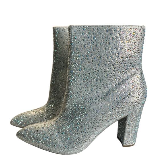 Silver Rhinestone Ankle Boots Sz 10 Cyber Bold Glam Maximalist Sparkle Y2K Party - Picture 2 of 11